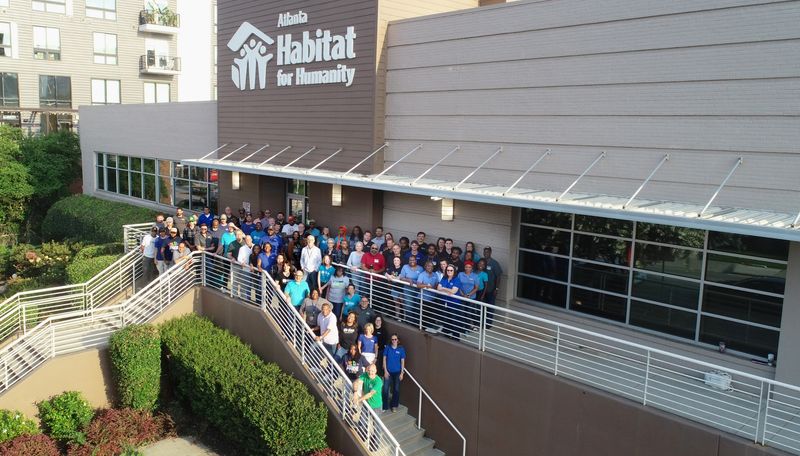 Atlanta Habitat for Humanity staff gathered outside the office on Memorial Drive