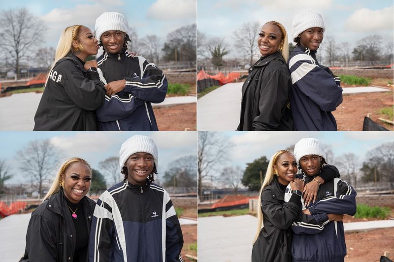 Maurica and her son RJ at the Langston Park construction site, smiling together